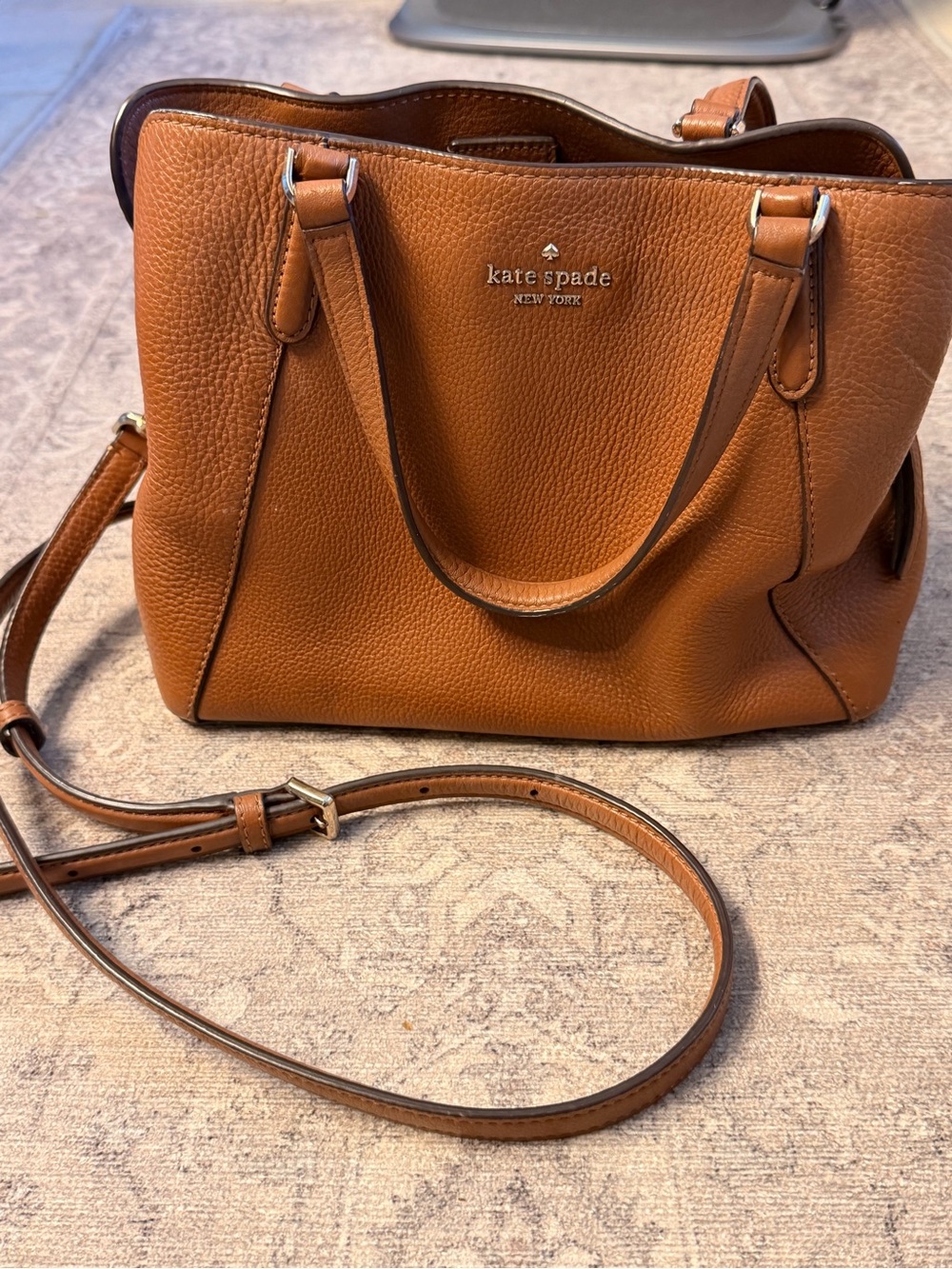 kate spade Tan Pebbled Leather Shoulder Bag with Crossbody Strap